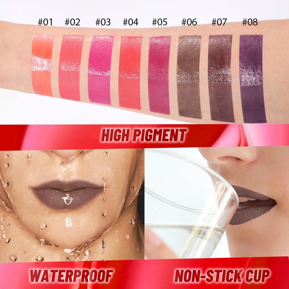 Lip Stain Peel Off Lip Gloss oil Dual-Ended Combo, Brown Lips Liner Stain Peel Off Tattoo, Long Lasting & Waterproof, Transfer-Proof Lip Tint Stain with Lip oil for All Skin Type 06#