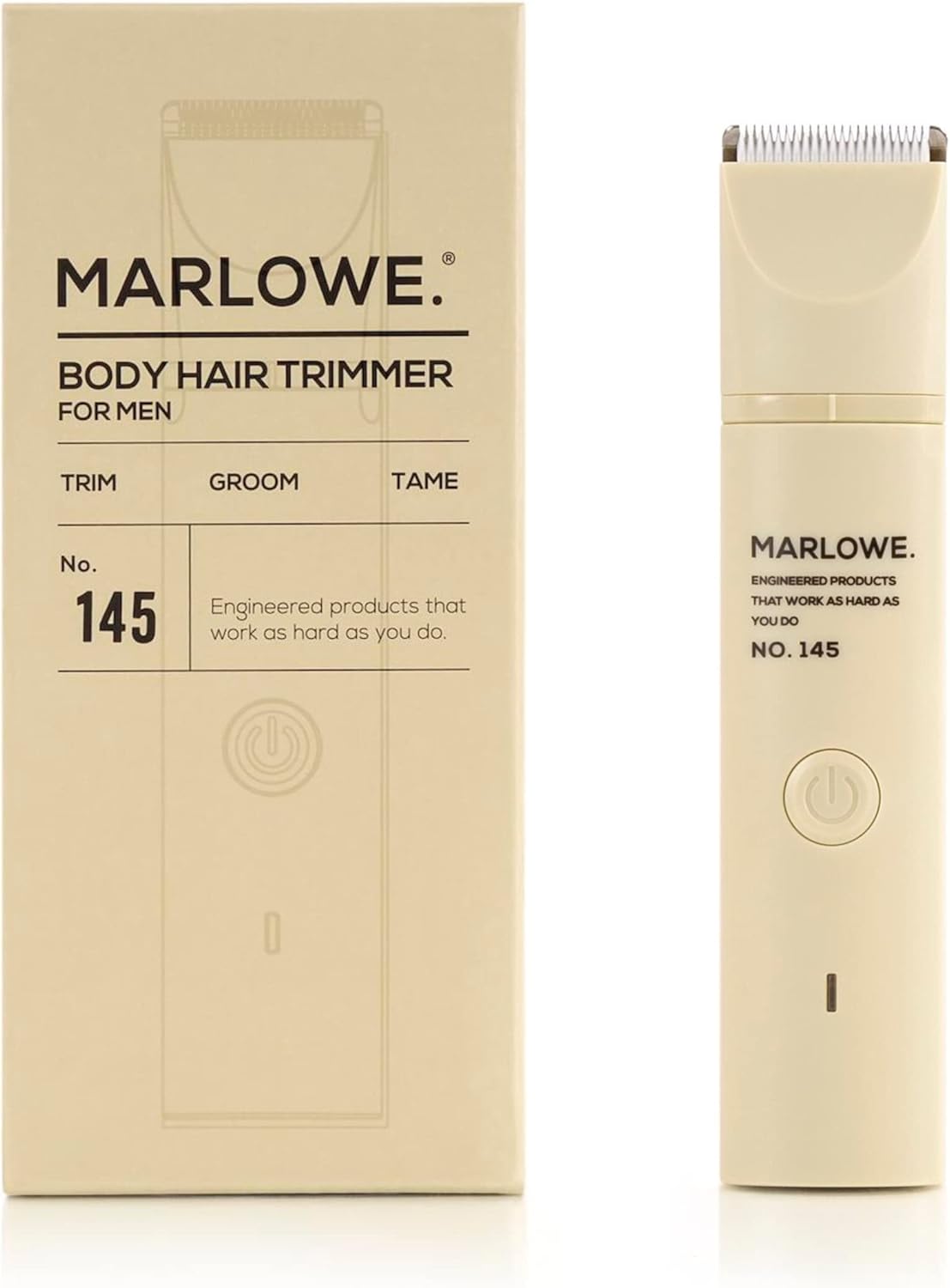 Marlowe. No. 145 Body Hair Trimmer for Men, Desert Sand, Lightweight Waterproof Personal Groomer, Ceramic Blades, Adjustable Comb Lengths & Rechargeable Battery for Head to Toe Male Grooming