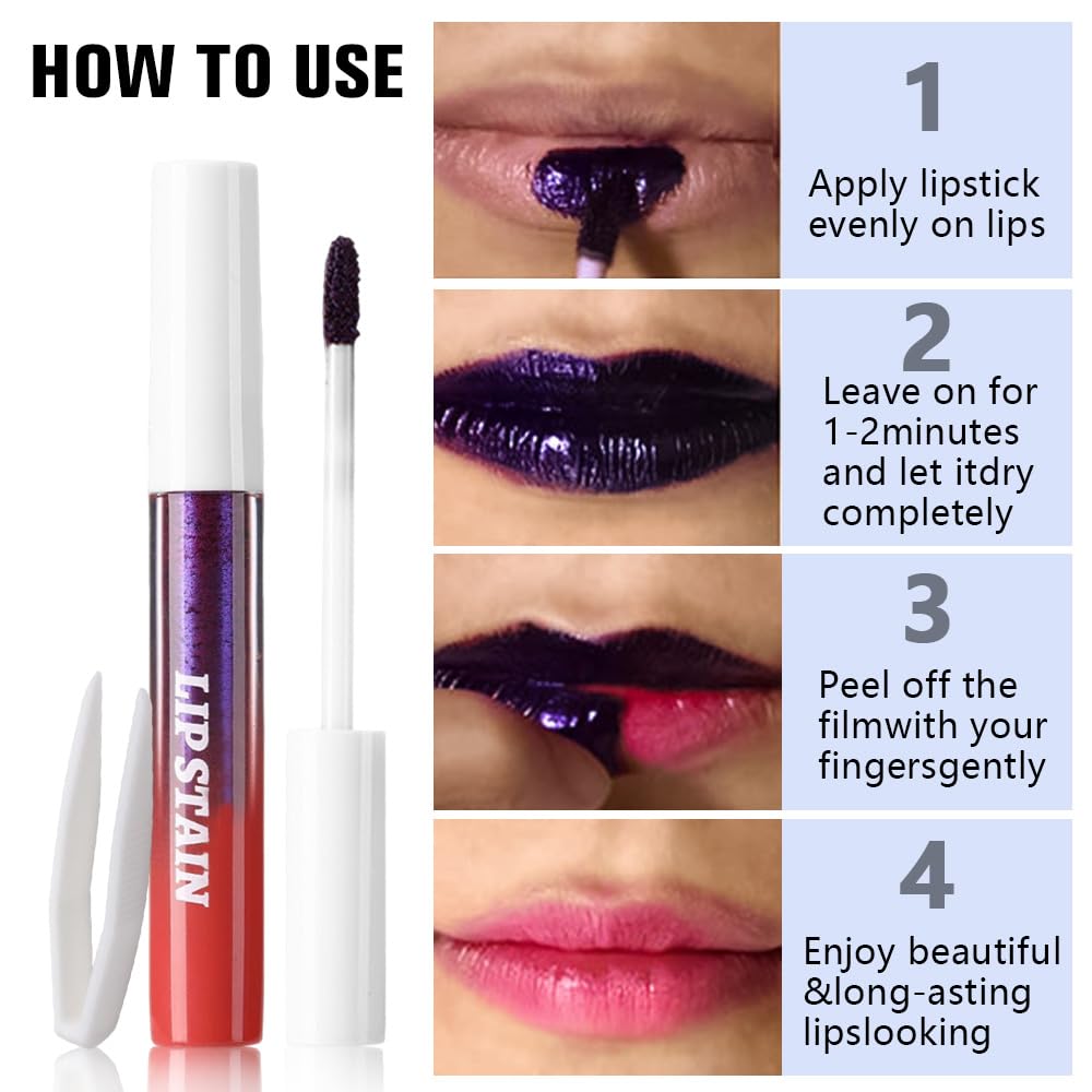 evpct 3Pcs Maroon Mauve Nude Brown Peel Off Lip Stain Tints, Matte Liquid Lipstick Lip Stain Long Lasting Waterproof for Women, Longwear Lipstick Peel Off Highly Pigmented Smudge-proof Easy to Apply