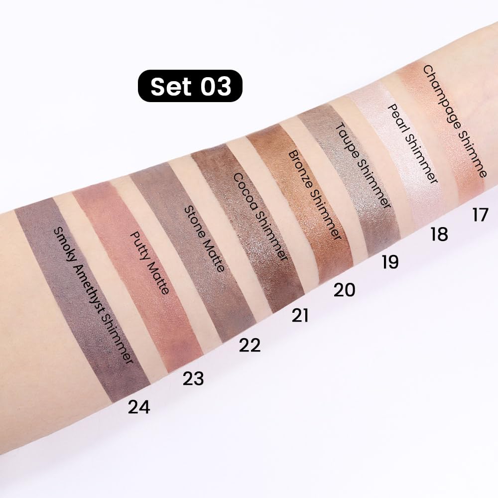 8Pcs Cream Eye Shadow Brightener Stick Makeup Set, Champagne Pearl Taupe Bronze Cocoa Stone Putty Smoky Amethyst Shimmer Matte Eyeshadow Eyeliner Pencil Applicator Stick Palette Makeup for Older Women