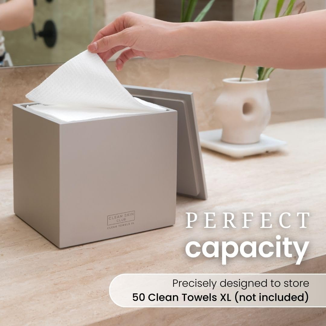 CLEAN SKIN CLUB Cement Box for 50 Disposable Clean Towels XL (Towels NOT Included), Concrete Container for Face Towelettes Bathroom Counter Storage, Cleansing Facial Dry Wipes - Taupe Stone