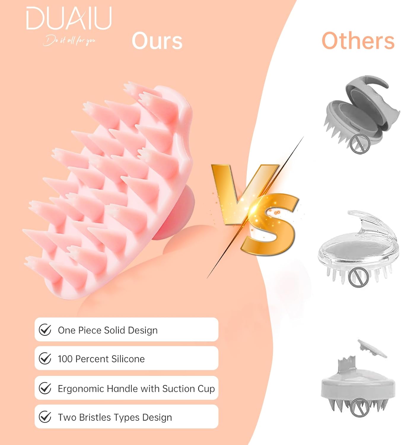 DUAIU Scalp Massager Shampoo Brush with Head Scalp Comb, Silicone Scalp Scrubber Gua Sha Comb for Women Men Hair Growth Dandruff Removal, Head Massage Brush Comb Set Gift, Pink