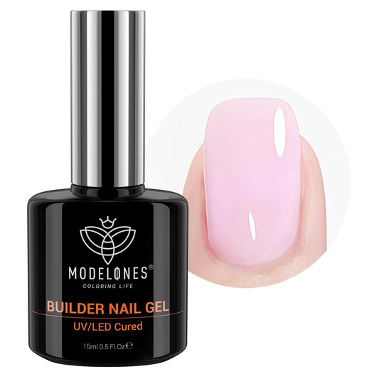 modelones Builder Nail Gel, 8-in-One Baby Pink Builder, Pastel Pink Rubber Base Gel Polish, LED Lamp Cured Color Base Hardener Apex Building Strengthener Extension for DIY Salon Girls Home