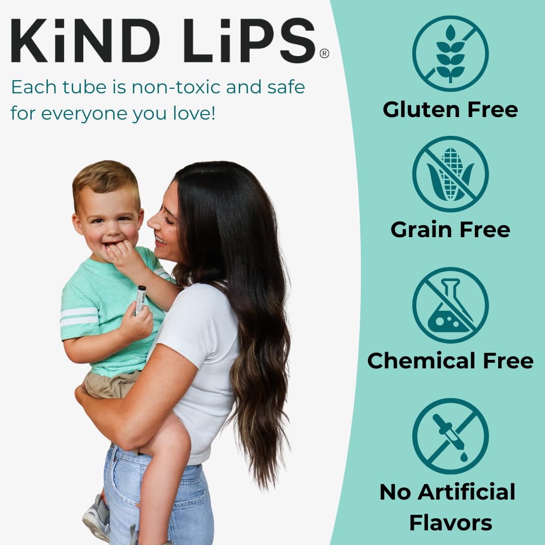 Kind Lips Variety Lip Balm 5-Pack - USDA Organic, Sweet Mint, Vanilla Lemon, Georgia Peach, Strawberry, Watermelon Gift Set | Gluten-Free, Cruelty-Free