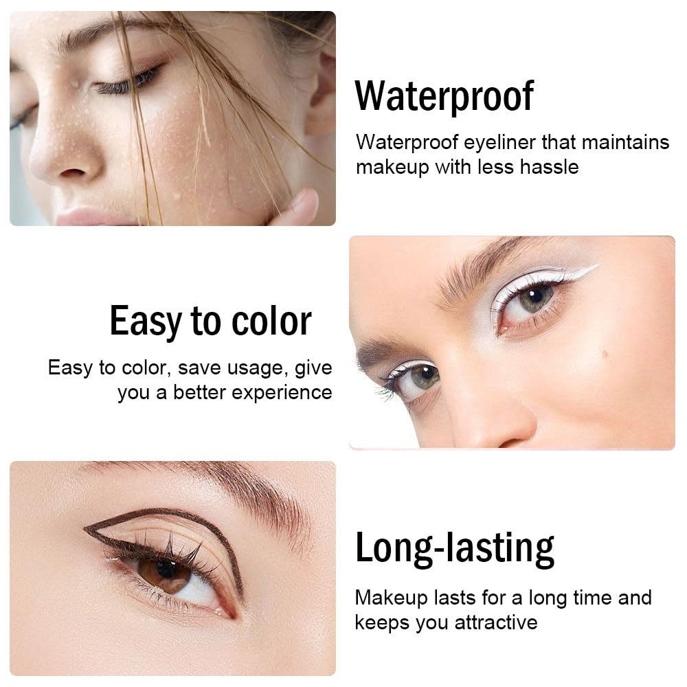 evpct 3Pcs Black & Dark Brown & White Gel Glitter Matte Metallic Eyeliner Pencils Set for Women Waterproof Smudge Proof lapiz de ojos delineador de ojos contra el agua Eye Liner Makeup 01 02 22