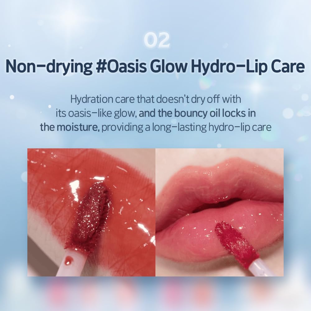 ETUDE Over Glowy Lip Stain Tint #16 Opal Wish | Non-Sticky Vegan Lip Tint | Moisturized & Long-lasting Lip Gloss | Daily Tint for Dry Lips, Korean Makeup