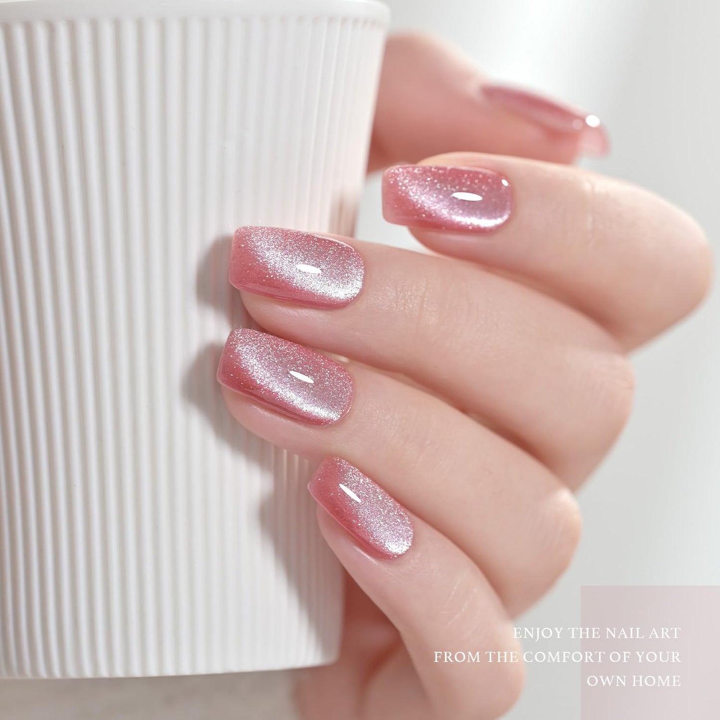 GAOY Pink Ocean Cat Eye Gel Nail Polish Set with Magnet for Holographic Cat Eye, Salon Gel Manicure and Nail Art DIY at Home