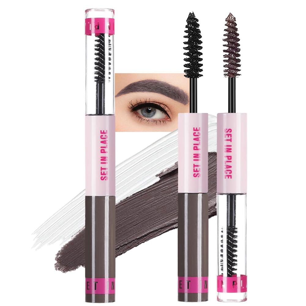 evpct 2-in-1 Tinted Brow Gel & Clear Brow Setting Glue Eyebrow Gel Kit - Strong Hold 24HR Waterproof Smudgeproof Eyebrow Makeup for Natural Soft Full Brows, Brows Enhancer Mascara Makeup - Dark Brown