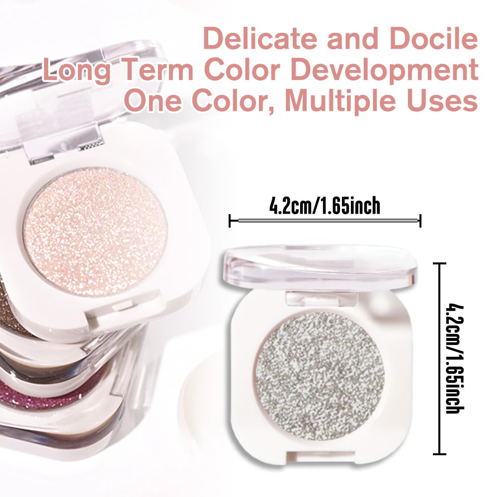 Single Glitter Shimmer Sparkle Eye shadow Palette Makeup, Slive Glitter Eyeshadow for Women, Pigmented Waterproof Sombras Para Ojos, Vegan, Talc, Paraben & Cruelty Free, 12