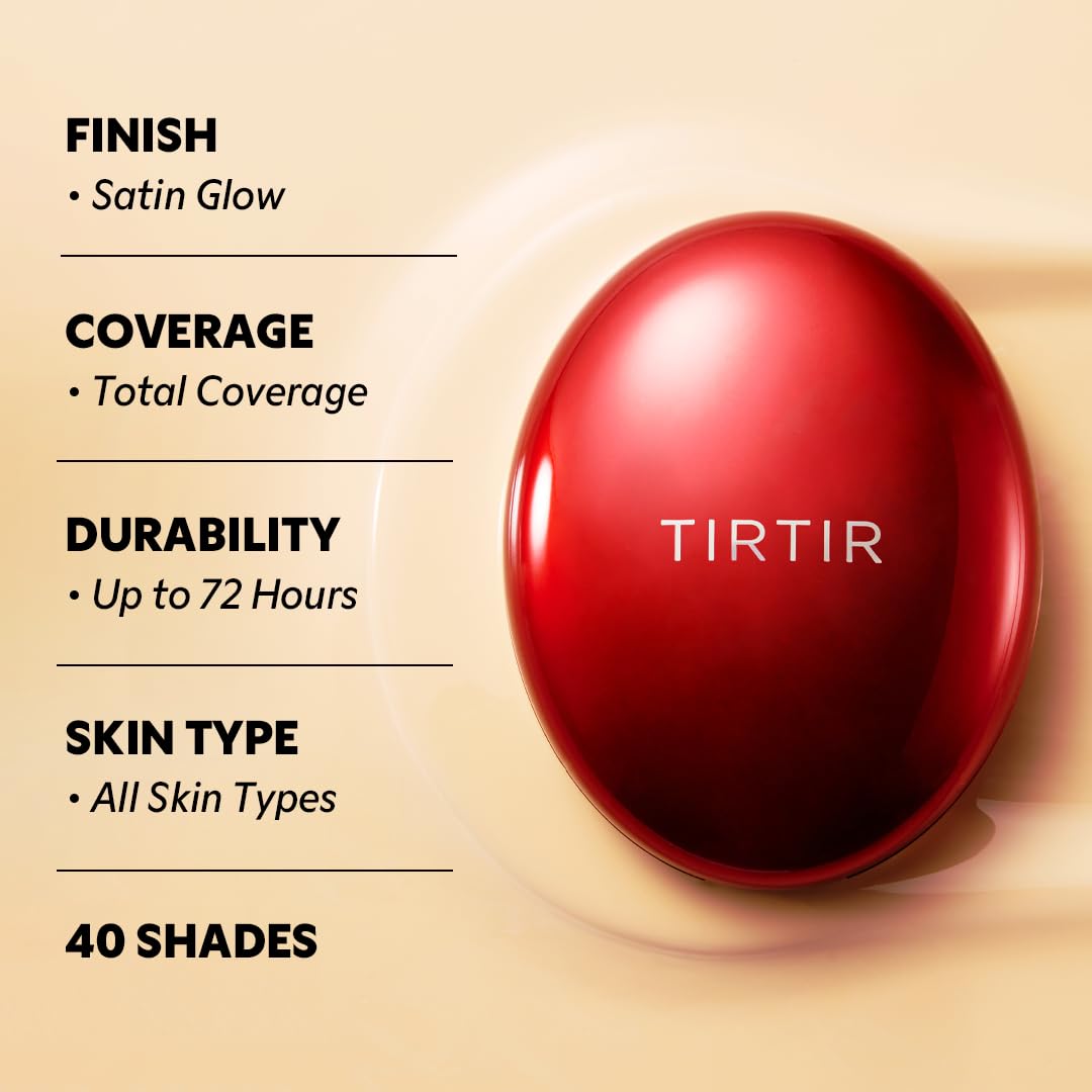 [*Mini Size*] TIRTIR Mask Fit Red Cushion Foundation | Full coverage, Weightless, Skin fit, Satin Glow Finish, Korean Makeup, beauty, Tattoo cover up, Buildable (#27C Cool Beige, 0.15 Fl Oz)