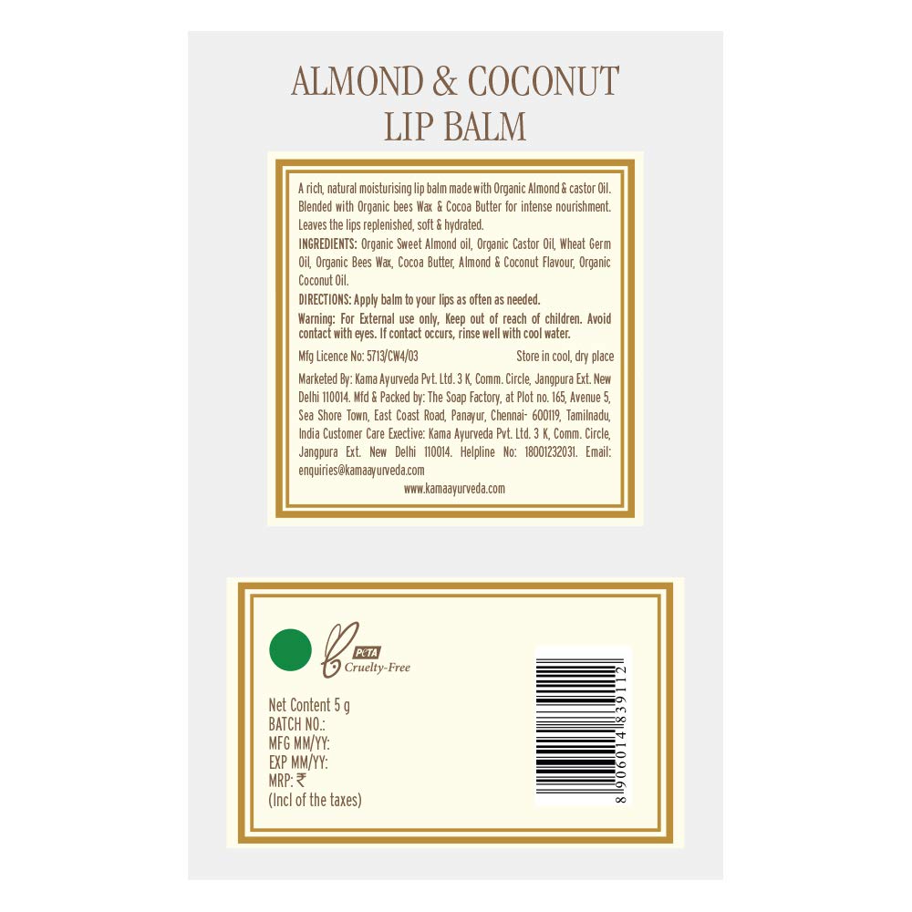 Kama Ayurveda Almond and Coconut Lip Balm, 5g