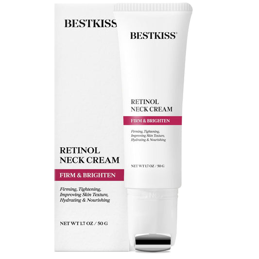 Retinol Neck Firming Cream with Cooling & Massaging Roller Applicator - Hydrates, Lifts, Smoothes Wrinkles, Fine Lines & Tightens Sagging Skin with Niacinamide & Hyaluronic Acid, 1.7oz/50g