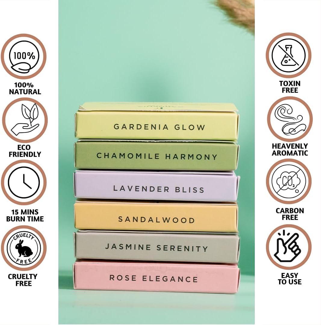 Folkulture Incense Cones Scented | Set of 6 (60 Cones) Pack for Relaxation | Rose, Chamomile, Jasmine, Lavender, Sandalwood Inscents for Gifts for Her | Incense Cone Variety Pack