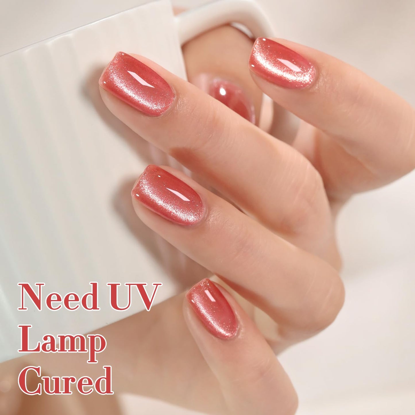 Double Rhythm Cat Eye Gel Polish with Magnet 15ML Holographic Glitter Shimmer Translucent Jelly Color 0.5 OZ Magnetic Gel Polish Salon DIY at Home (Rose Peach-MC1059)