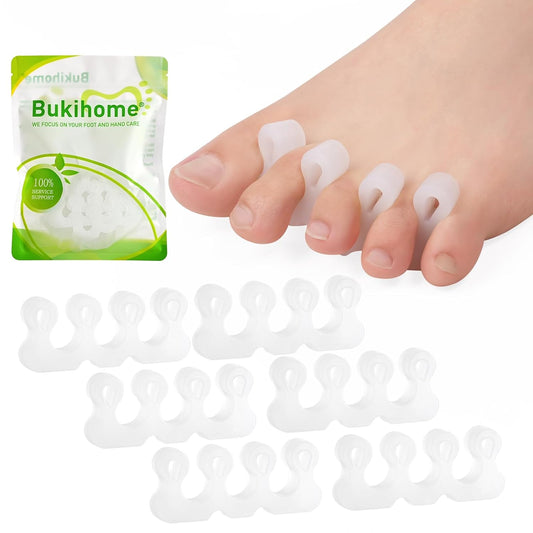 Bukihome Upgraded Gel Toe Separator - Pedicure Toe Spacers for Separating Toenails or Nails - Toe Spreader for Straightening Overlapping Toes, Bunions - Toe Stretcher for Men & Women (White, 6 Pack)