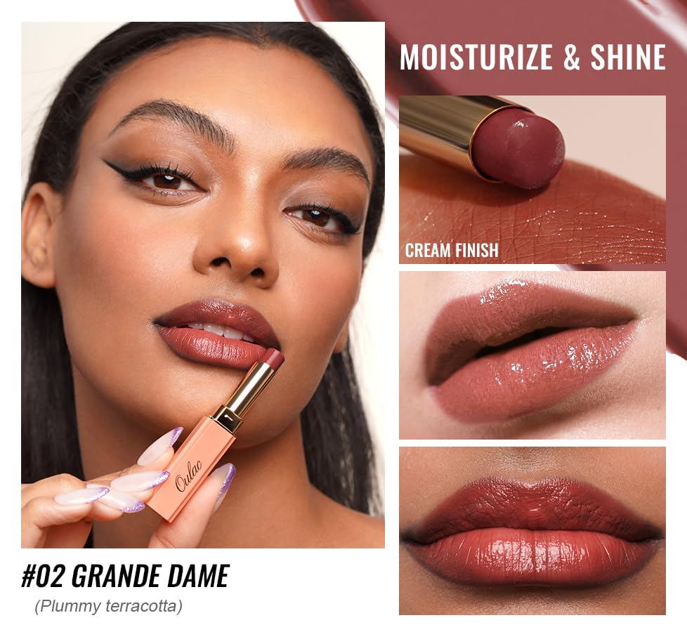 Oulac Moisturizing Shine Lipstick For Women Christmas Set 3PCS, 2 in 1 Tinted Lip Balm for Winter, Hydrated Juicy and Glossy Lip Color for Dry, Cracked and Chapped Lips, Vegan 02+03+17