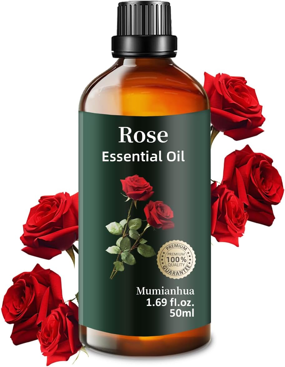Mumianhua Rose Essential Oils 100% Pure, Therapeutic Grade Rose Oil for Diffuser, Skin Care, Aromatherapy & Home Crafting,Candles Making1.69 Fl Oz