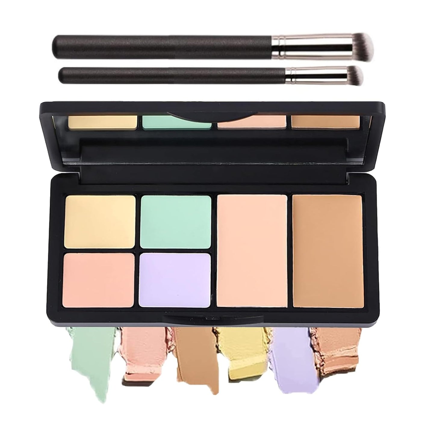6 Colors Correcting Concealer Palette, 6 In 1 Contour Palette with 2 Packs Brush, Makeup Palette Contouring Foundation Color Corrector Palette, Color Corrector for Dark Circles, Blemish, Acne