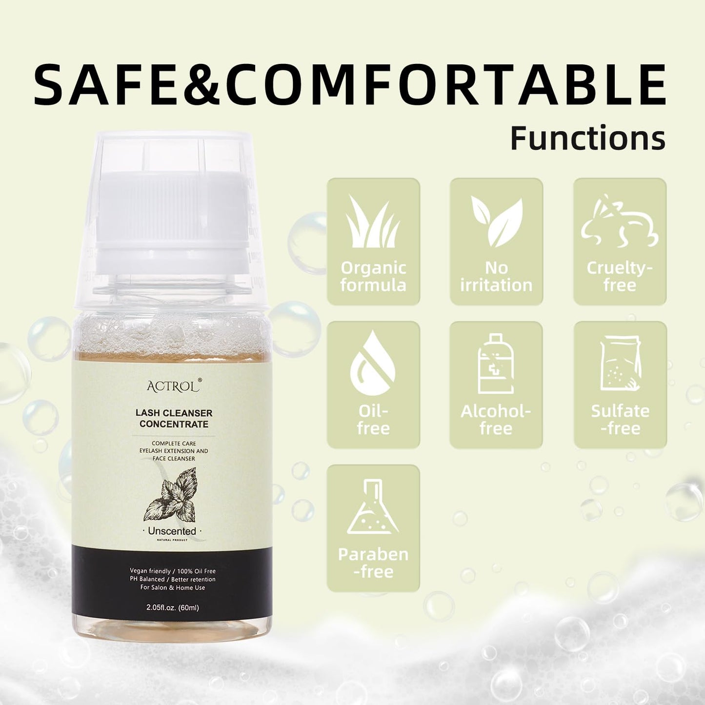 Eyelash Cleanser Concentrate 60ml Unscented Professional Lash Shampoo Foaming Cleanser DIY Wash for Extensions Lashes with Salon Home Care-Makes 6 Bottles