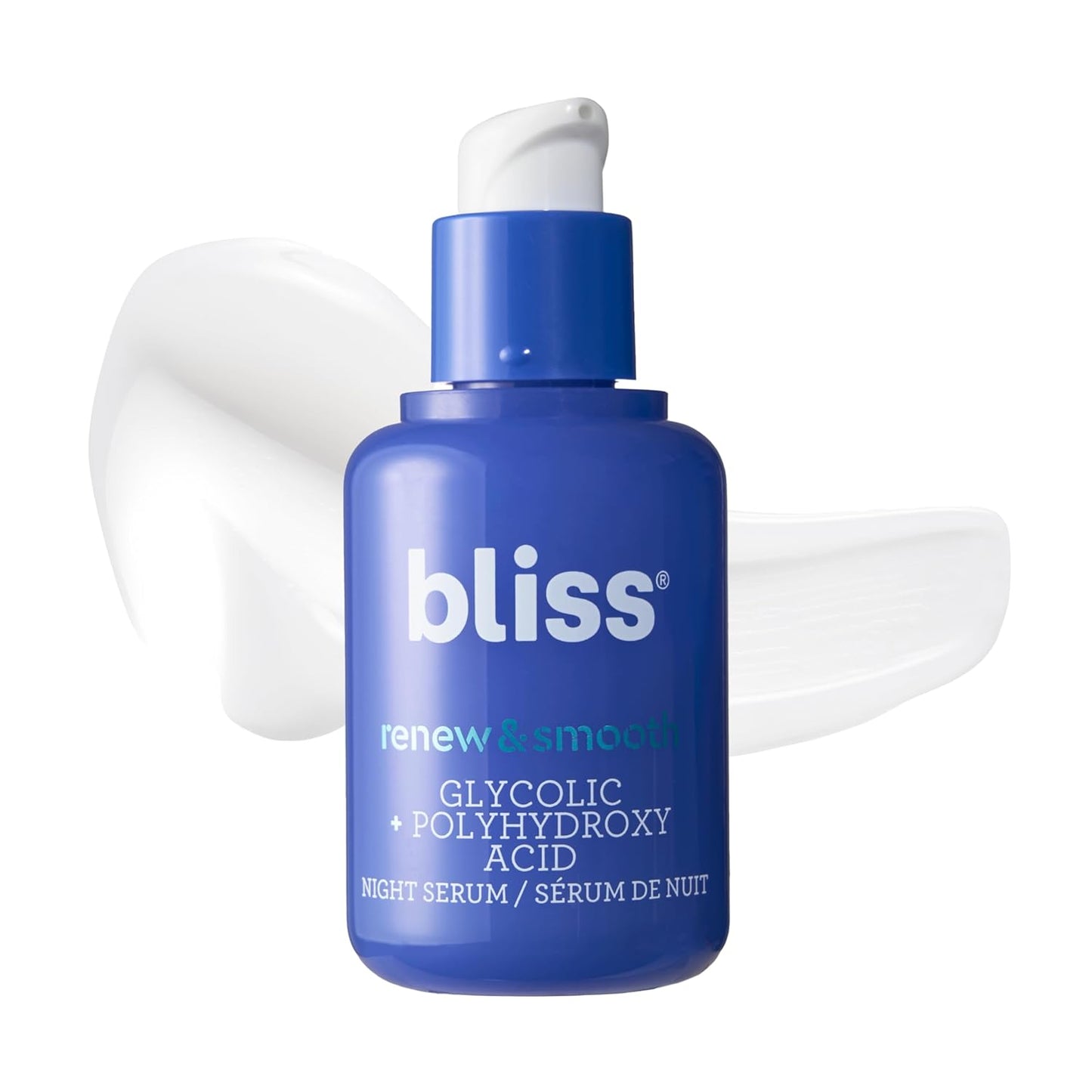 Bliss Glycolic + Polyhydroxy Acid Renew & Smooth - Night Serum - Gently Exfoliate Skin - Hydrating Squalane - Vegan & Cruelty-Free - 1 Fl Oz