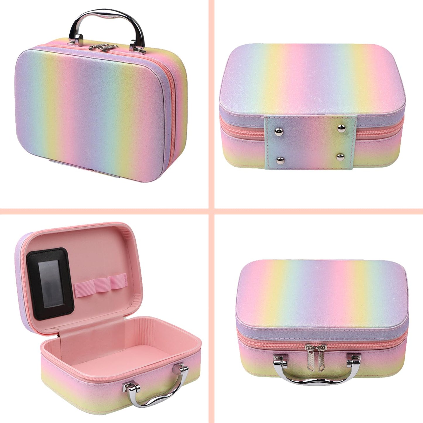 Makeup Set for Girls, Rainbow Makeup Kit, Beauty Boxes with Brushes and Cosmetics, Fashionable Makeup Case Organizer, Pink