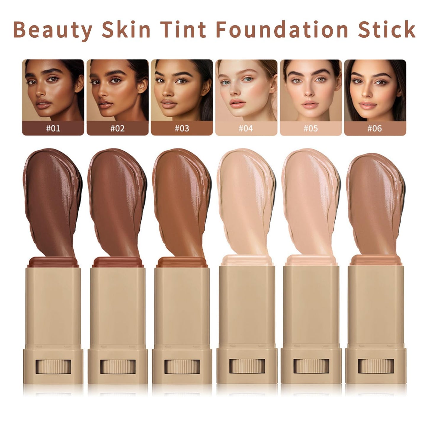 Foundation Stick - Skin Tint & Contour Stick, Serum-Boosted Beauty Balm, Buildable Coverage, Natural Finish, Long-Lasting Wear, For Many Skin Tones (06#)