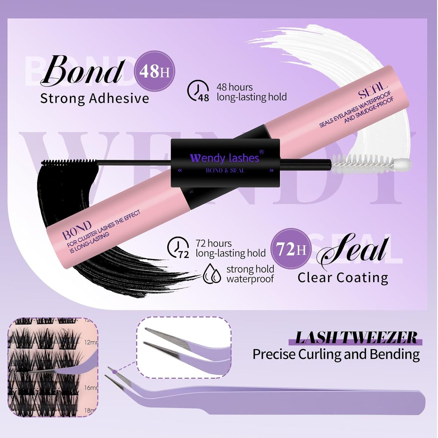DIY Lash Extension Kit Lash Clusters With Bottom Lashes Volume/Wispy Clusters12-18mm Multi-types Individual Lashes Bond and Seal, Spike, Volume Kit Lash Applicator(Wispy Kit)