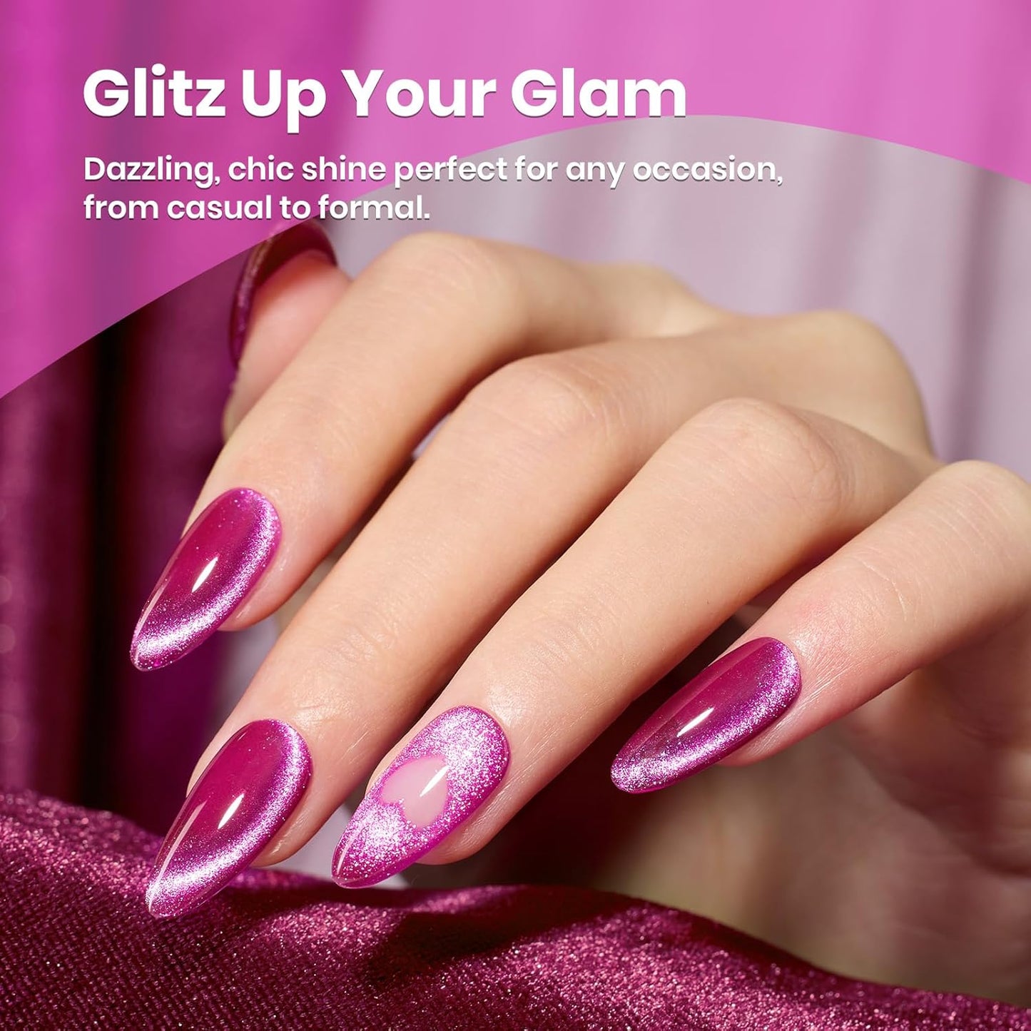 Beetles Hot Pink Gel Nail Polish - 15ML Summer Hot Pink Cat Eye Glitter Gel Polish with Magnet Soak Off UV Shimmer Velvet Gel Berry Stardust Series French Nail Art Manicure Gifts for Women