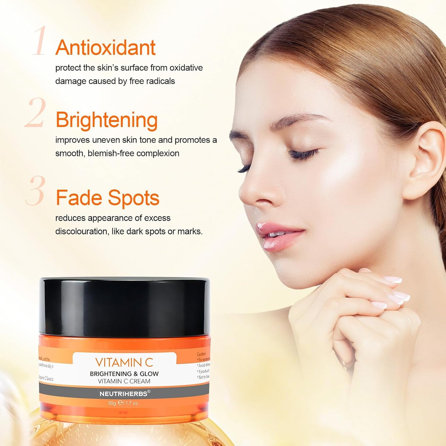 Neutriherbs Vitamin C Face Cream, Day & Night Facial Moisturizer, Daily Skin Care, Brighten, Lighten Skin, Moisturizing Softening Smoothing Skin 1.7oz