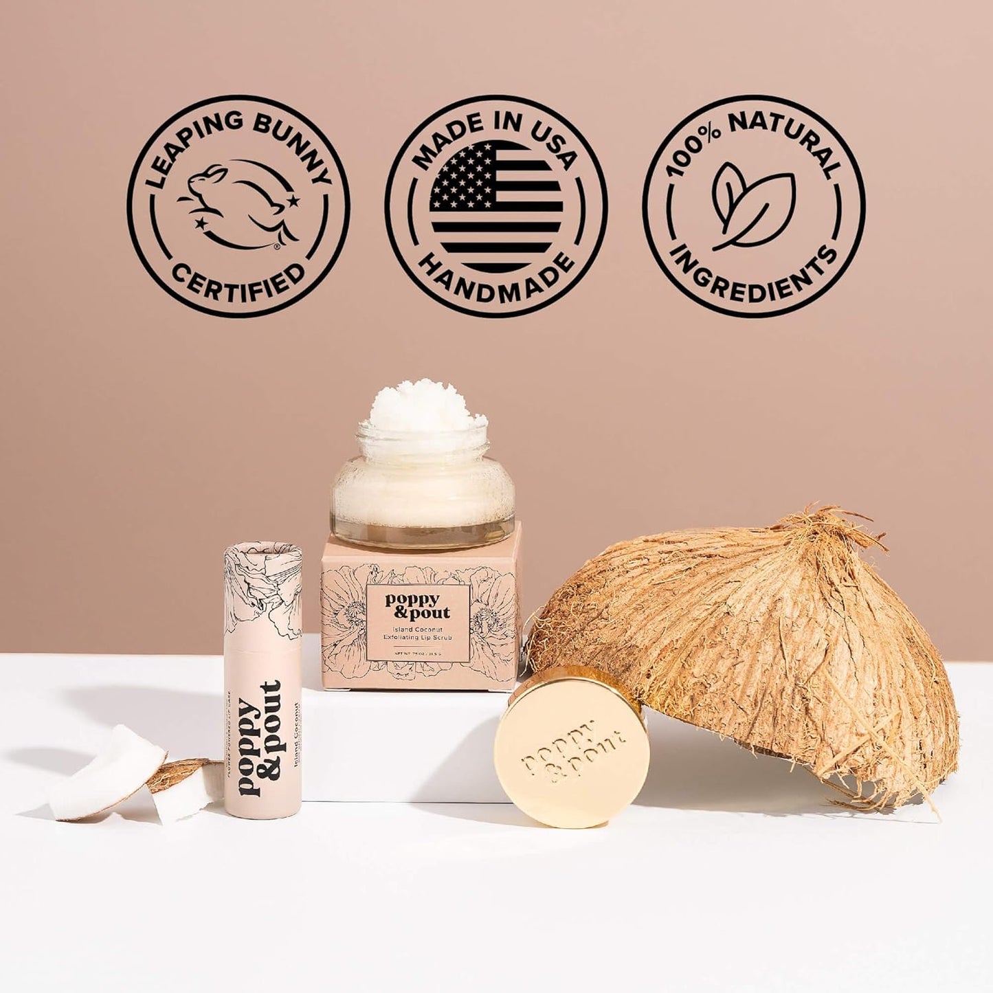 Poppy & Pout Island Coconut Jumbo Lip Balm | All Natural Lip Balms & Moisturizers | Hydrates with Beeswax, Vitamin E, Organic Coconut Oil | Cruelty-Free | Lip Balm in Recyclable Cardboard Tube