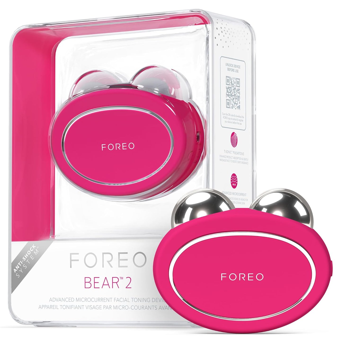 FOREO Bear 2 Advanced Toning Microcurrent Facial Device -Face Sculpting Tool - Firm & Contour - Non-Invasive - Increases Skin Care Absorption - Fuchsia