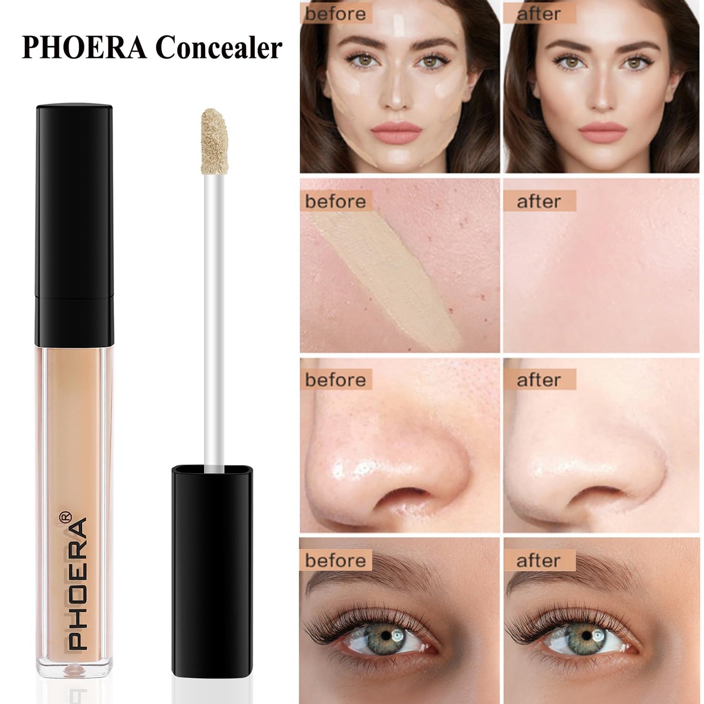 PHOERA Foundation,3 PCS Contour Stick Makeup Kit, Shades with Highlighter Stick, Blush Stick and Bronzer Contour Stick for Sculpt the Cheeks (101+102+ Fair Contour/Porcelain+ Nude+#01,#08,#13)