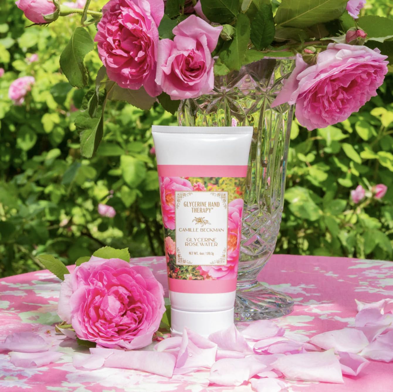 Camille Beckman Essentials Gift Basket, Glycerine Rosewater, Glycerine Hand Therapy 6 oz, Silky Body Cream 13 oz, Hand and Shower Cleansing Gel 13 oz, Glycerine Soap 3.5 oz