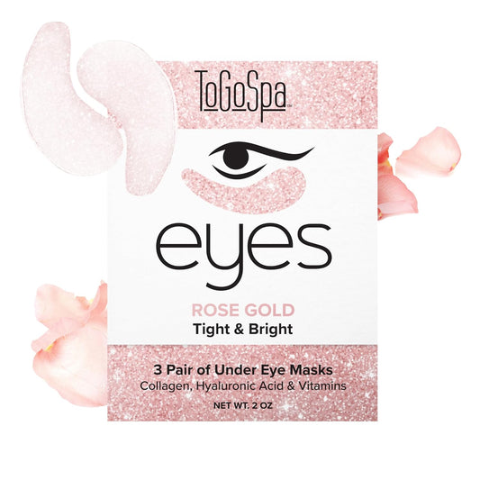 ToGoSpa Rose Gold EYES, Dark Circle Warrior | Premium Clean Anti-Aging Gel Pads with Collagen, Hyaluronic Acid, Aloe Vera, Vitamins C & E, 1 Pack - 3 Pair