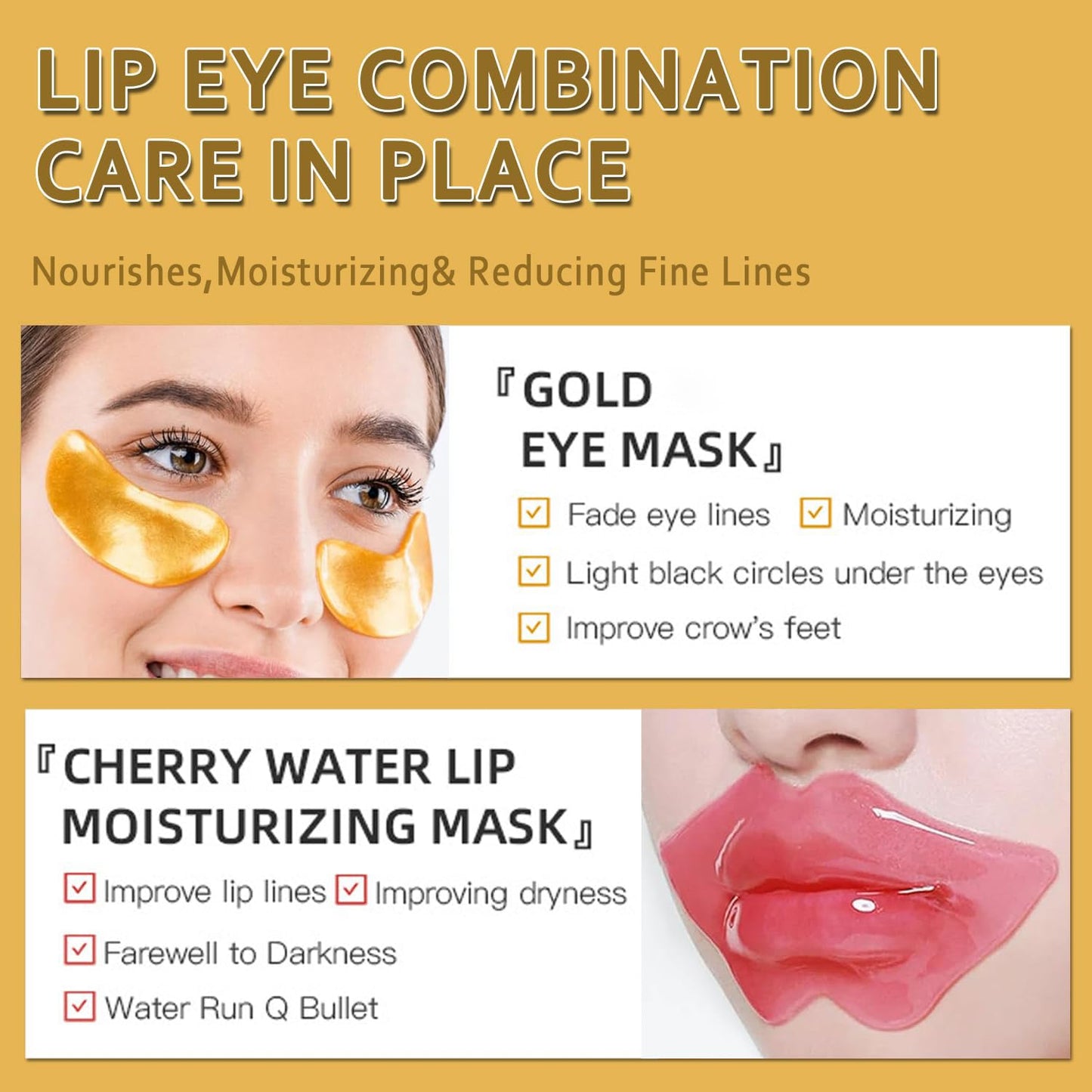 Eakroo 30 Pairs Lip Mask & Under Eye Mask, Crystal Collagen Eye Patches for Puffy Eyes, Effectively Nourishes the Lip & Eye Skin, Reducing Fine Lines & Dark Circle, Make Skin Smooth and Firm