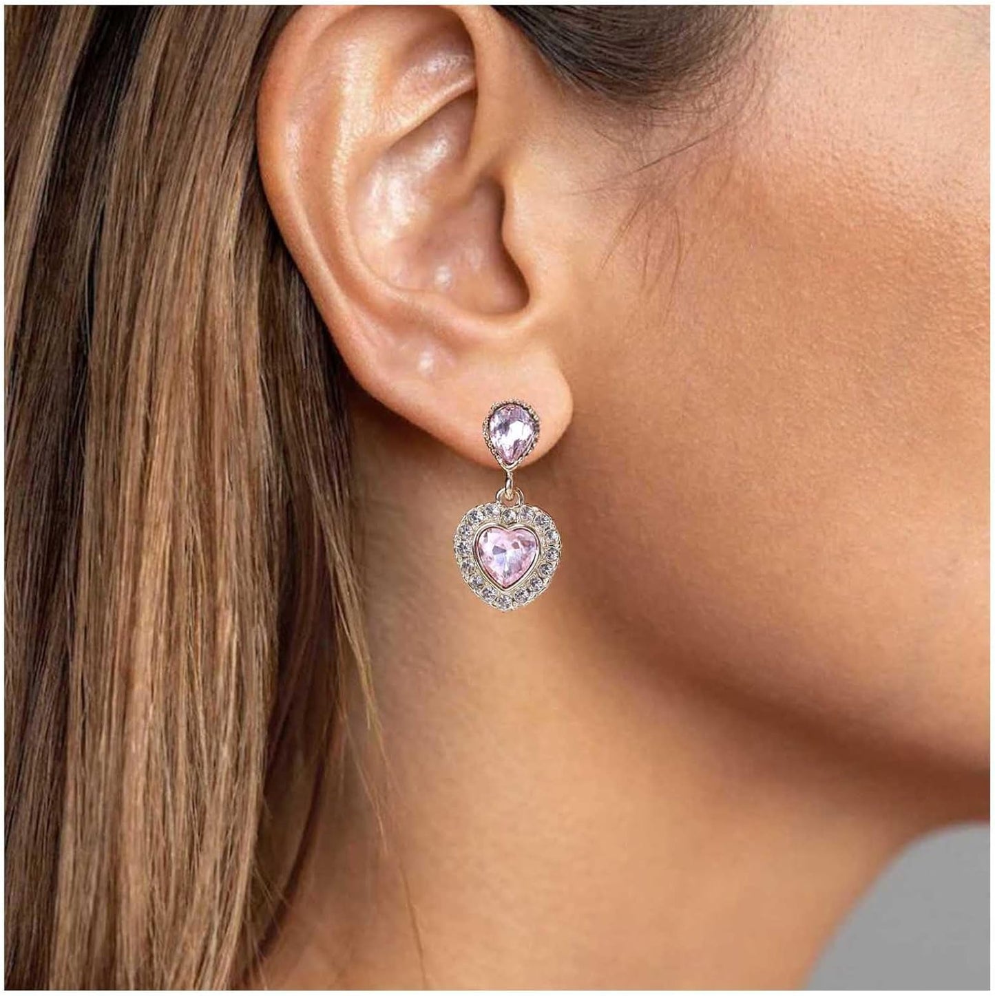 Vintage Emerald Heart Earrings Emerald Cz Teardrop Earrings Rhinestone Heart Drop Earrings Green Gemstone Stud Earrings Jewelry for Women(Green)