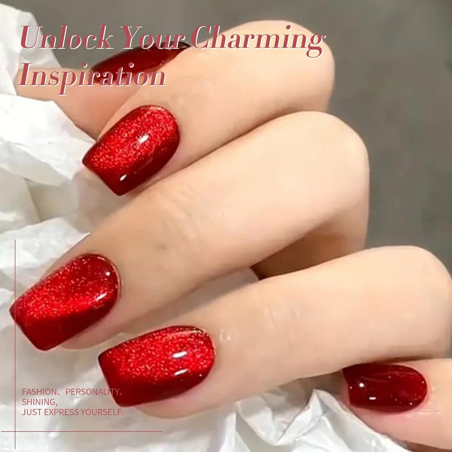 Born Pretty Cat Magnetic Eye Gel Nail Polish Ruby Red Holographic Glitter Shiny Sparkle Crystal Gel Nail Polish Magnetic Nail Polish Salon DIY at Home 15mL