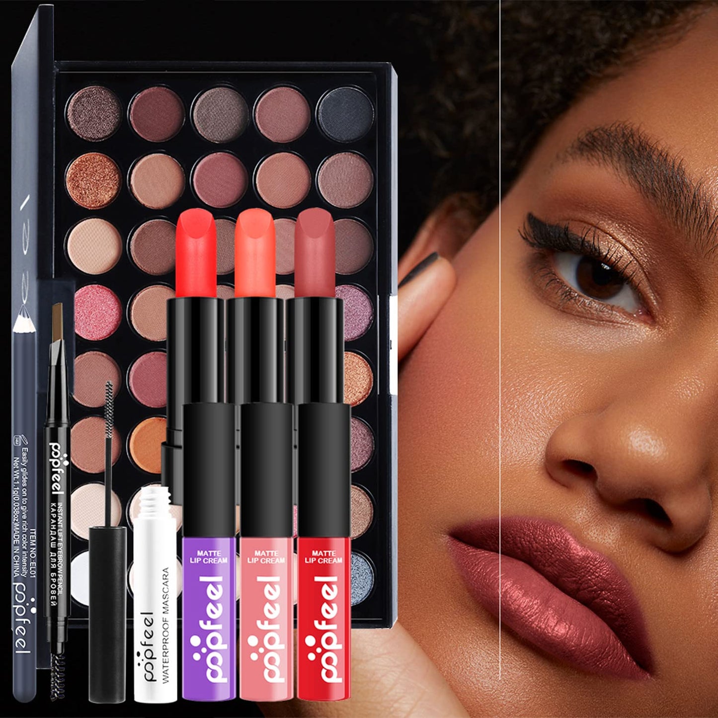 MAEPEOR All In One Makeup Kit for Girls Women 27 Piece Full Makeup Gift Set with Eyebrow Pencil Eyeliner Eyeshadow Palette Mascara Foundation Concealer Lip Gloss Lipstick Makeup Remover Makeup Brush (POP004B)