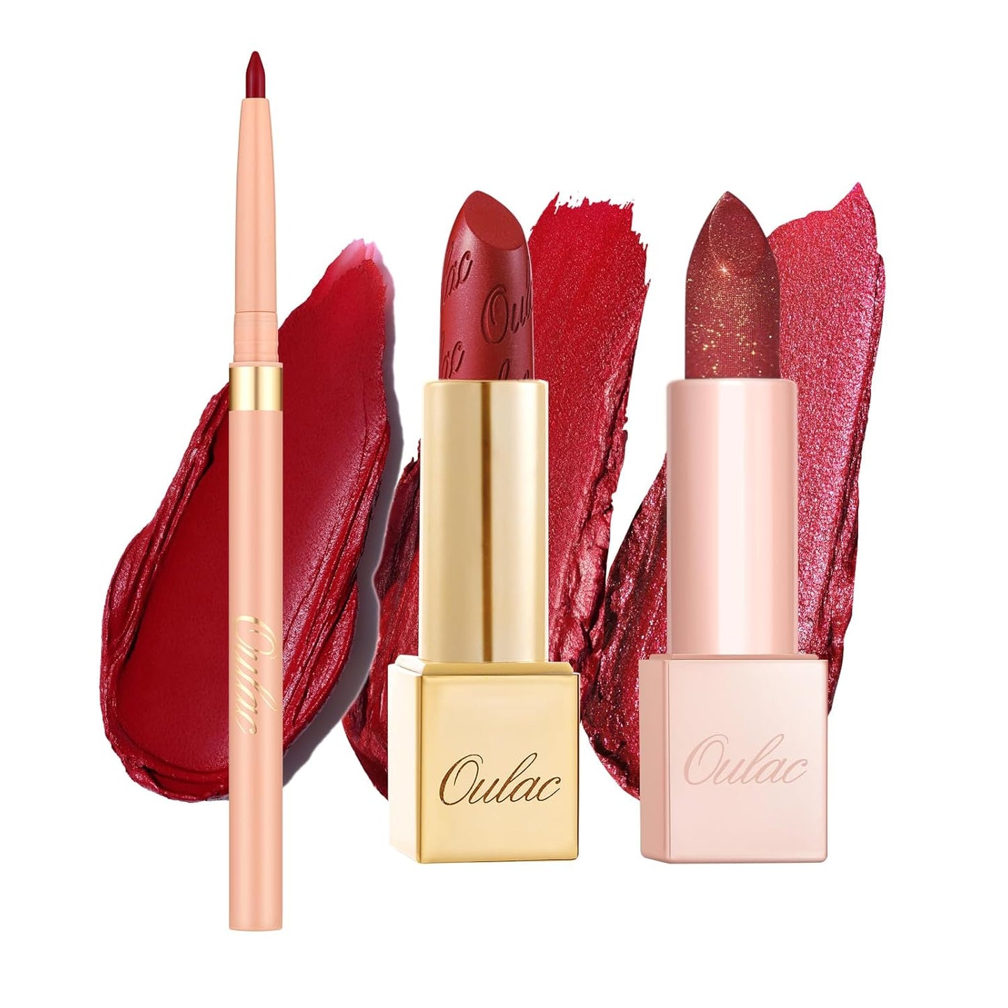 Oulac Red Lipstick & Lipliner Set High Impact Lipcolor with Moisturizing Formula, Vegan Beauty, Full-Coverage Lip Color, Gift Lipstick for Women, 07+12+D03