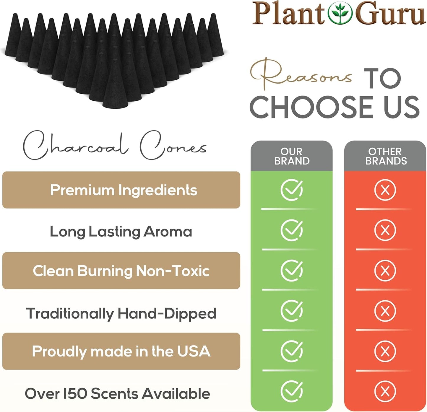 Vanilla Bean Charcoal Incense Cones 1" TOPFLOW - 50 Pack - Natural Scented Cones Handmade Hand Dipped