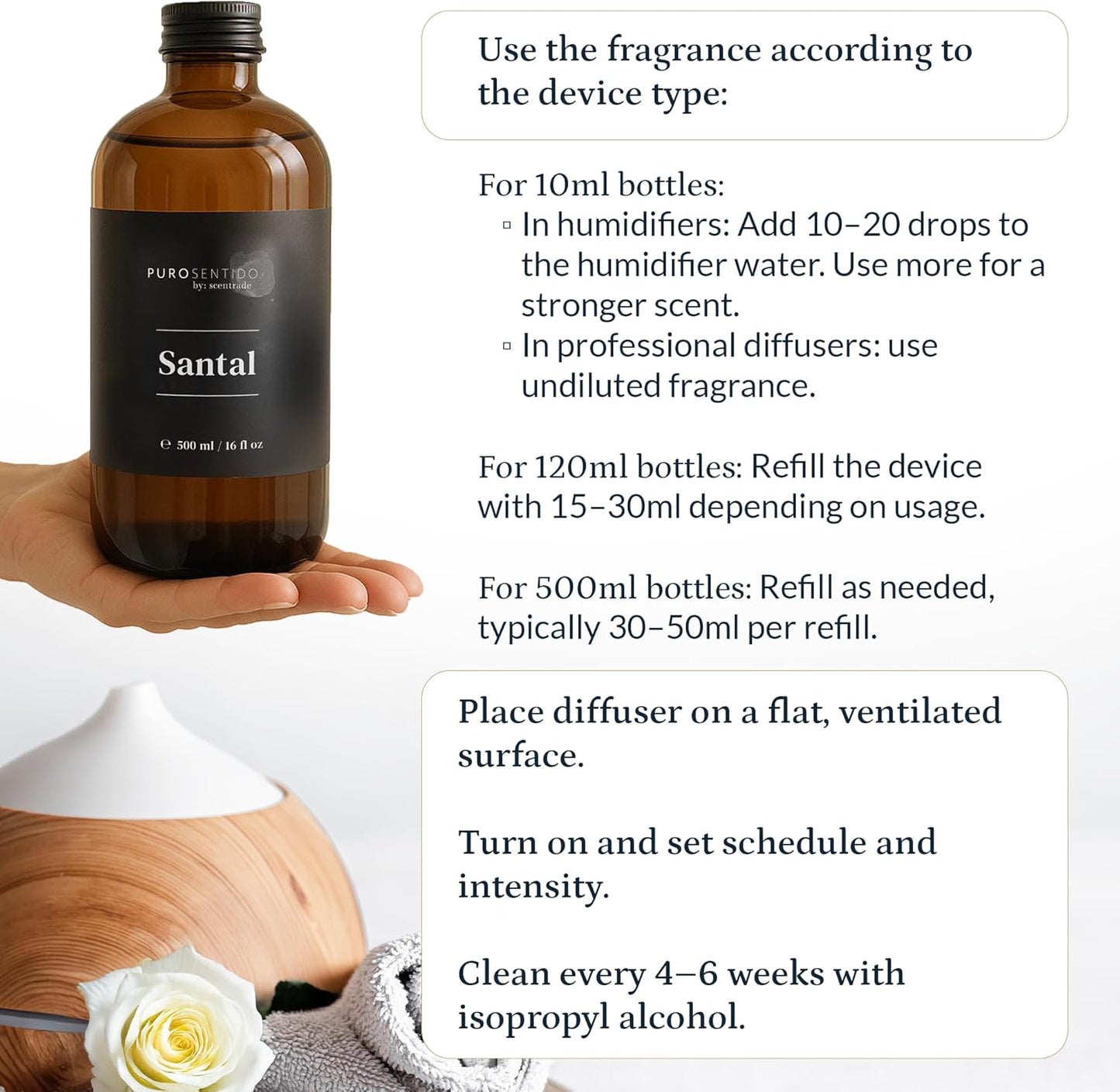 PuroSentido Santal Aroma Oil (10 ml) - Luxury Essential & Fragrance Oil for Diffusers and Humidifiers, Sandalwood, Violet & Amber Home & Hotel Scent