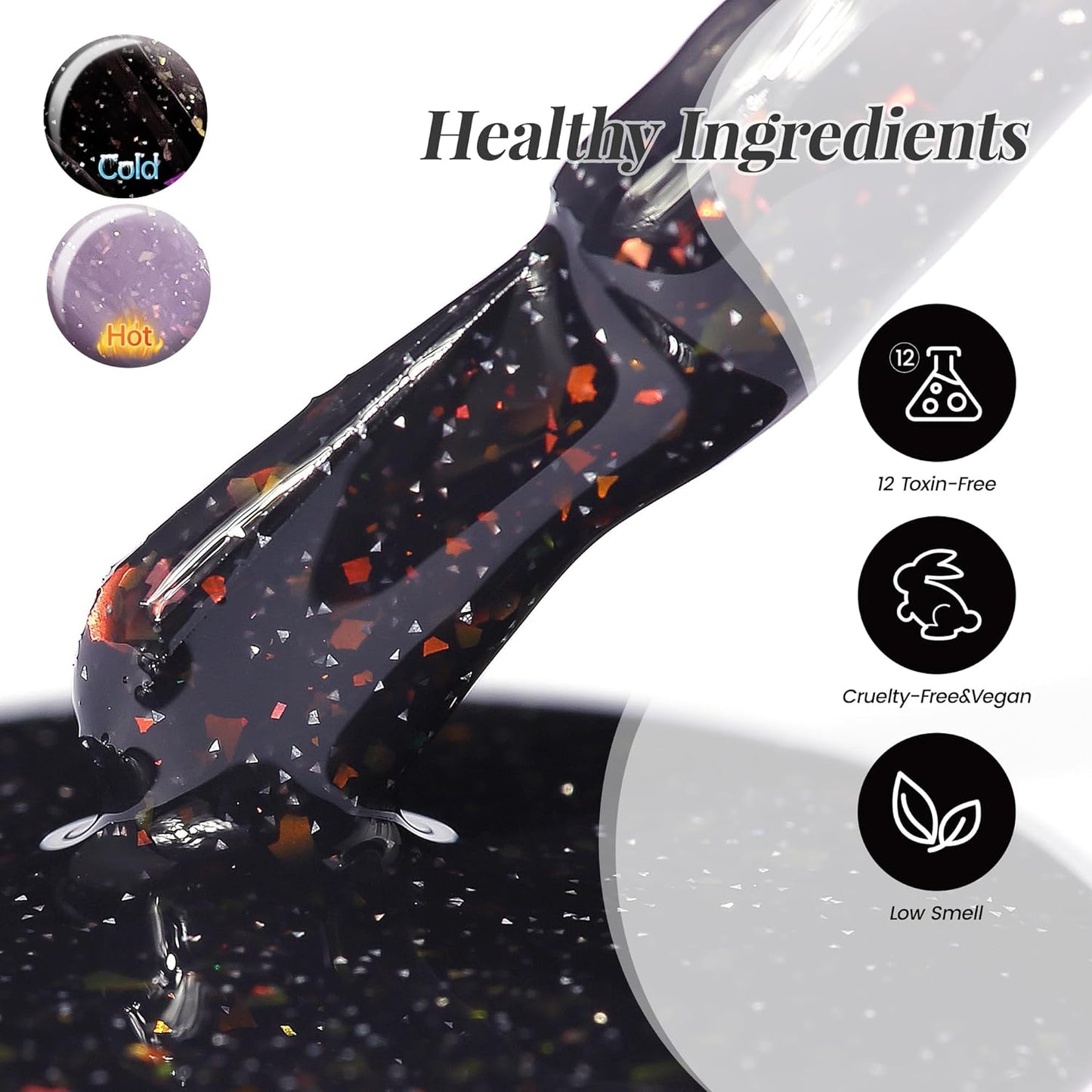 YTD Likomey Brocade Glitter Color Changing Gel Nail Polish,15ml Grayish Purple To Black Shimmer Mood Temperature Change Colors Iridescent Flakes,Fall Winter Ombre Thermal UV Gel,WB348