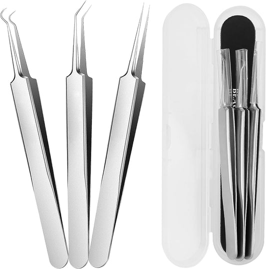WSYUB Blackhead Tweezers, Blackhead Extractor, Pimple Popper Tool Kit, 3 in 1 Professional Stainless Skin Zit Acne Blemish Whitehead Popping Removing Surgical Tools Set, Silver