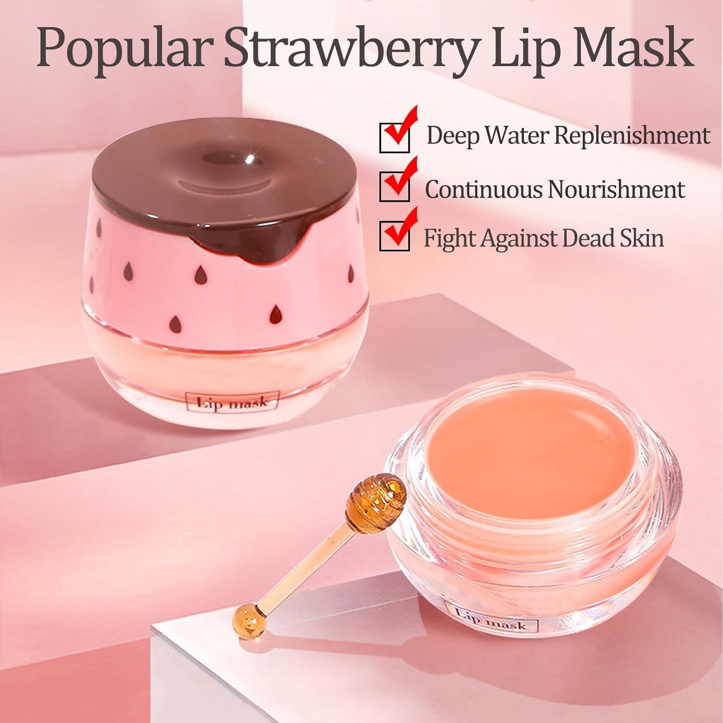 Strawberry Lip Sleeping Mask, Lip Mask Overnight Moisturizing Repairing Dry Crack Lip, Lip Care Products Reduce Lip Wrinkles & Dead Skin, Lip Moisturizer for Very Dry Lips, Women's Daily Lip Balm (strawberry)
