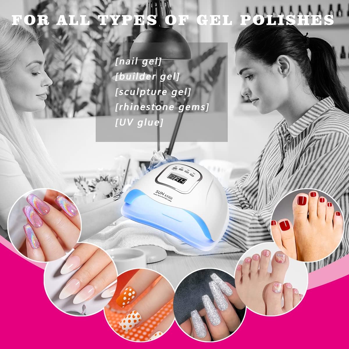 150W UV LED Nail Lamp for Gel Polish - Fast Curing, 4 Timers, Professional Nail Art Tool, Available in White and Pink