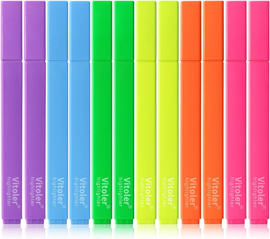Highlighters,12pcs Aesthetic Pastel Highlighters, Chisel Tip Book Highlighter, Cute Pens with Chisel Tip, No Bleed Bible Highlighter Assorted Colors
