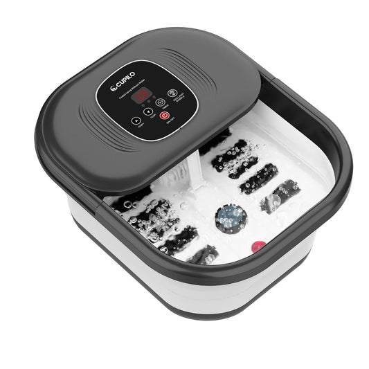 Foot Spa Bath Massager, Collapsible Foot Soaking Tub with Heat, Bubbles, Red Light, Pumice Stone, and Shiatsu Rollers for Relaxation, Gift for Foot Care