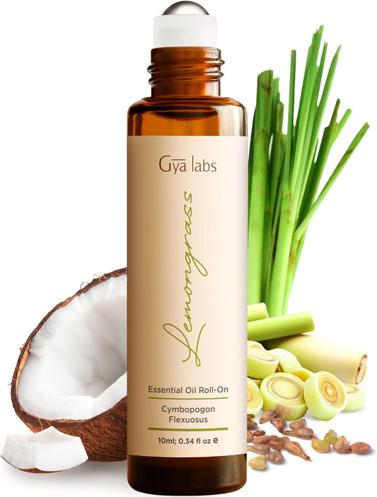Gya Labs Lemongrass Essential Oil Roll on for Skin - Refreshing Aromatherapy for Outdoor Protection - 100% Pure Natural Lemongrass Oil Perfume Roller - Travel Size (0.34 Fl Oz)