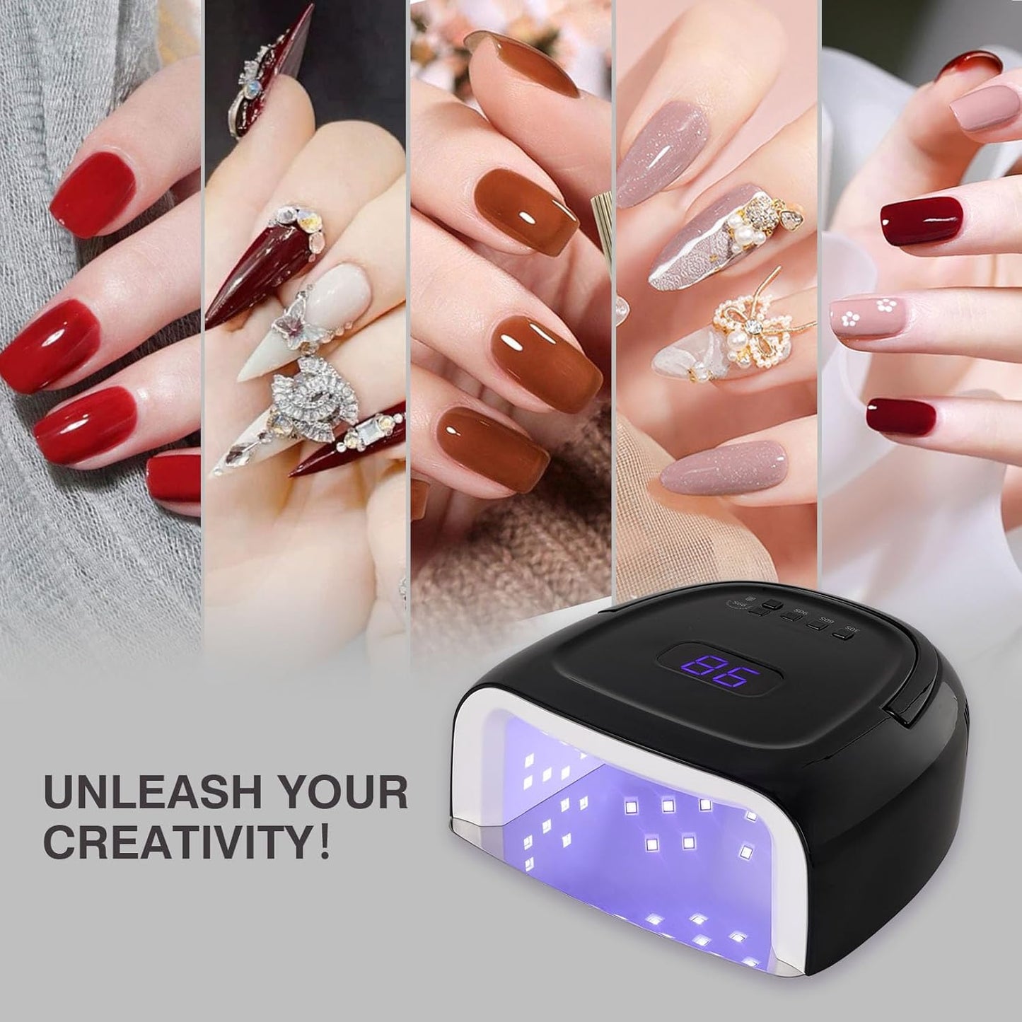 Cordless UV LED Nail Lamp 60W Rechargeable Gel Nail Lamp UV Light for Gel Nails with Auto Sensor & 4 Timer Modes Salon & Home (Black)