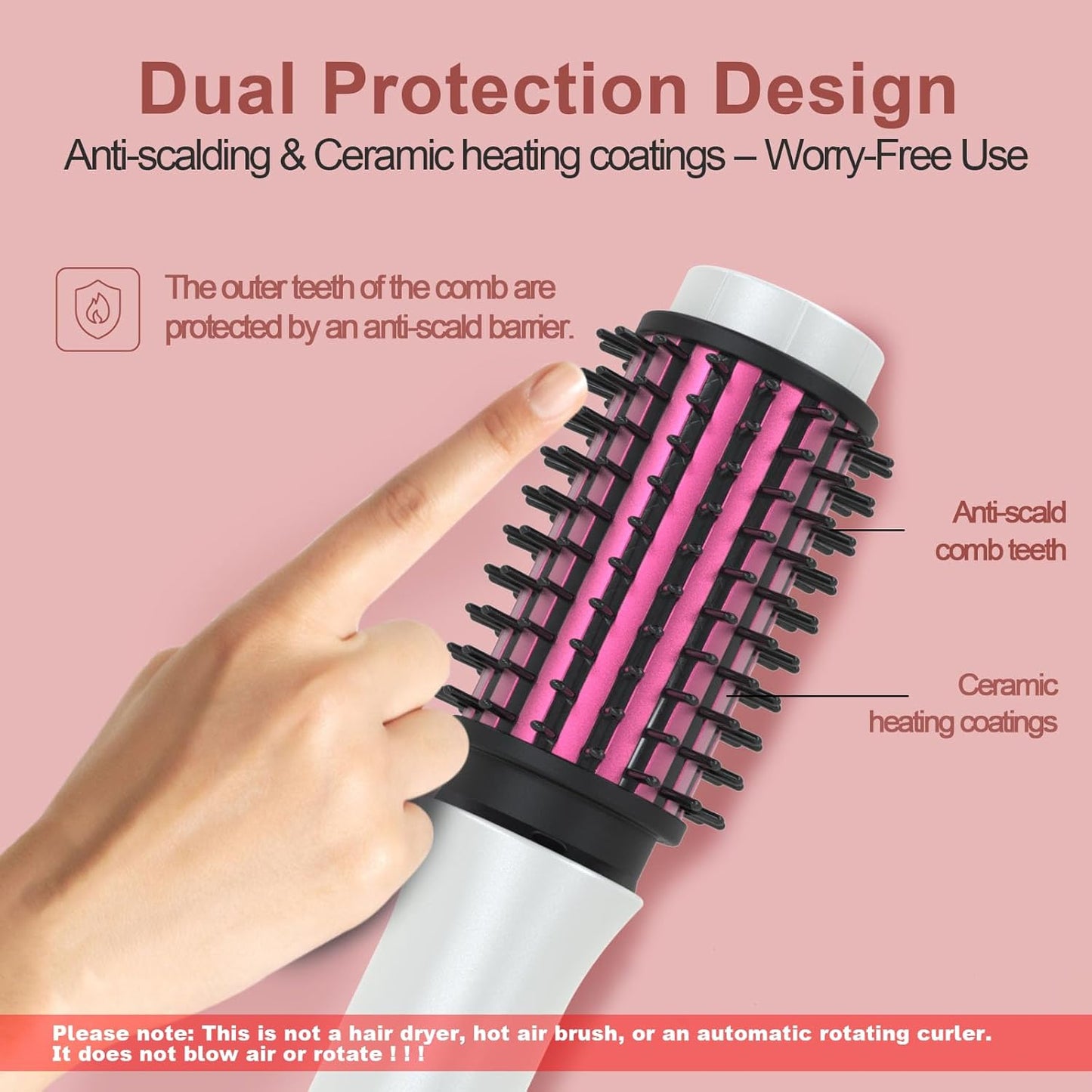 Cordless Hair Curling Iron Brush, Mini Travel Hot Straightener Comb, 3-in-1 Portable Wave Curling Wand, 1.5″ Ionic Heated Brush, USB Rechargeable Hair Curler, White – No Automatic Rotation